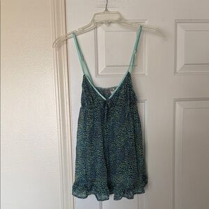Women's Blue and Green Spaghetti Lingerie Top